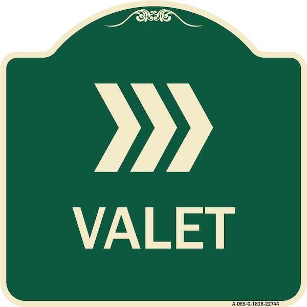 Signmission Designer Series Valet Right Arrow, Green & Tan Heavy-Gauge Aluminum Sign, 18" x 18", G-1818-22744 A-DES-G-1818-22744 - main